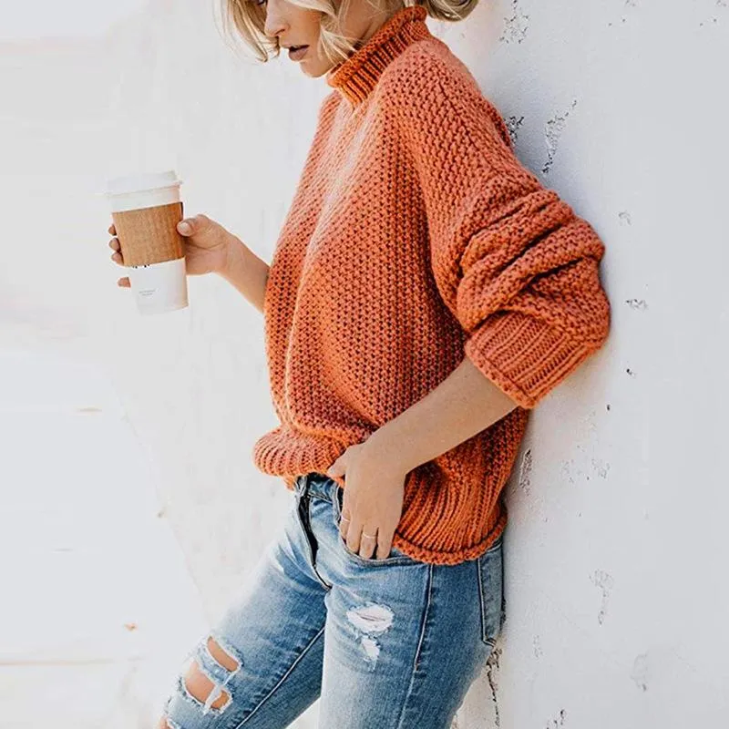 Women Winter Kint Crew Neck Turtleneck Sweater