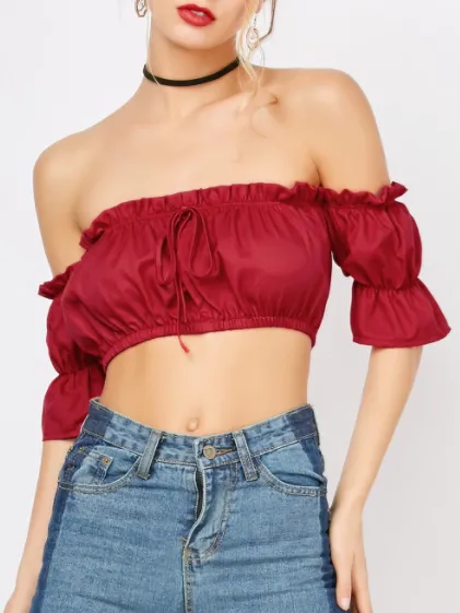 Womens Off Shoulder Crop Top  Red