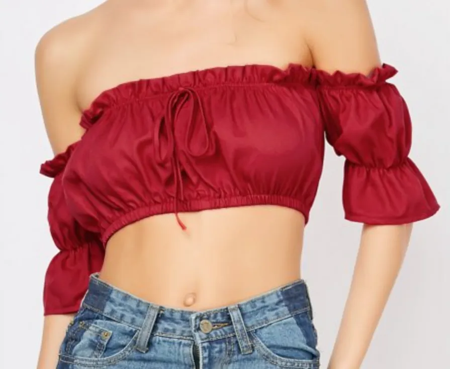 Womens Off Shoulder Crop Top  Red