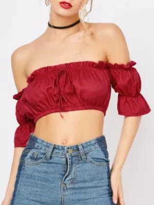 Womens Off Shoulder Crop Top  Red