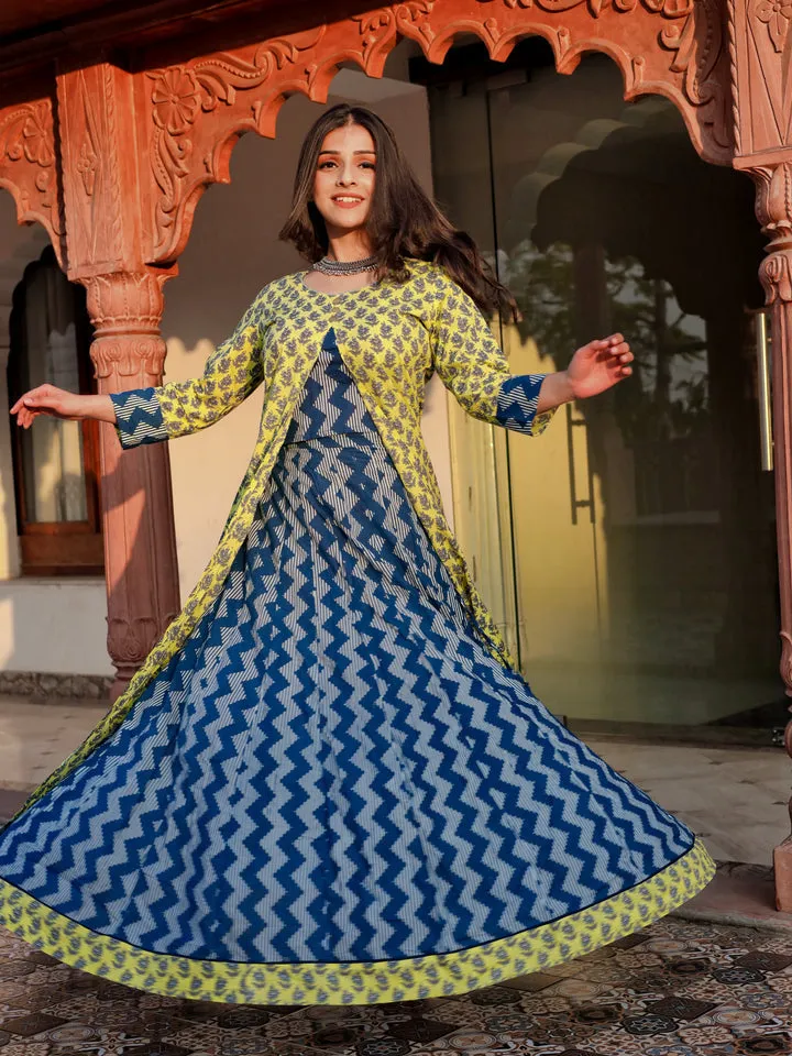 Women'S Yellow Shurg Style Cotton Kurta With Skirt