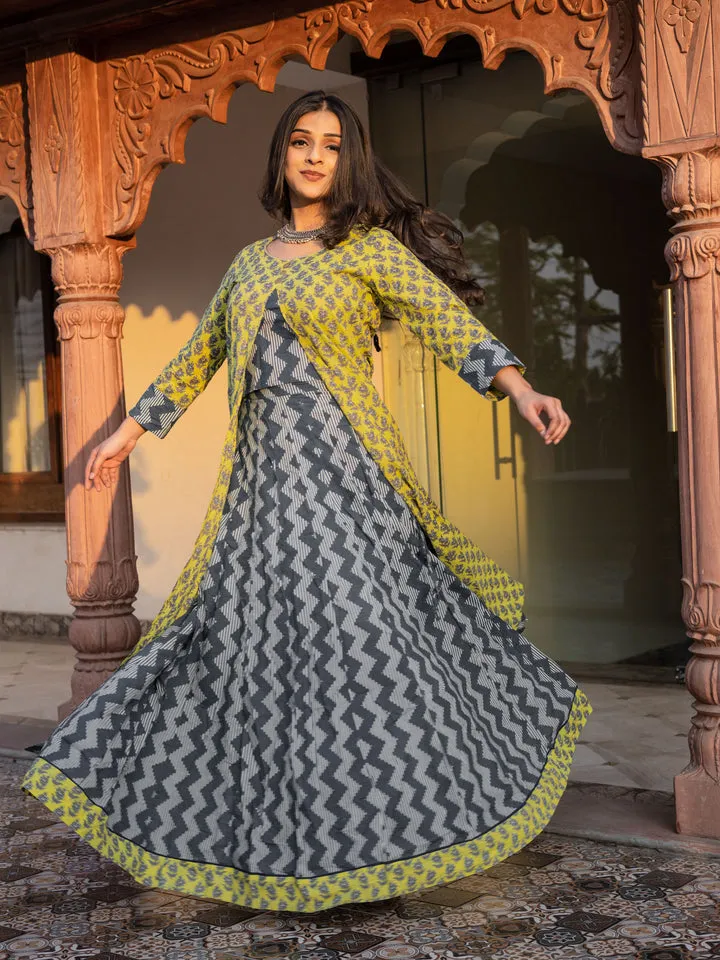 Women'S Yellow Shurg Style Cotton Kurta With Skirt