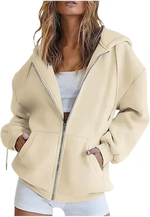 Womens Zip Up Hoodies Oversized Sweatshirts Black Zip Up Hoodie White Hoodie 2024 Winter Casual Jackets