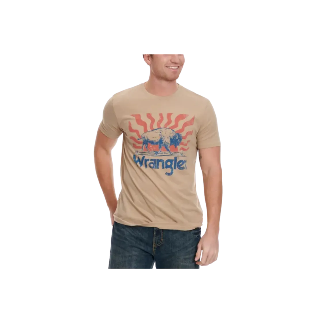 Wrangler Men's Toasted Sunrise Logo Graphic Short Sleeve Sand Buffalo Tan T Shirt