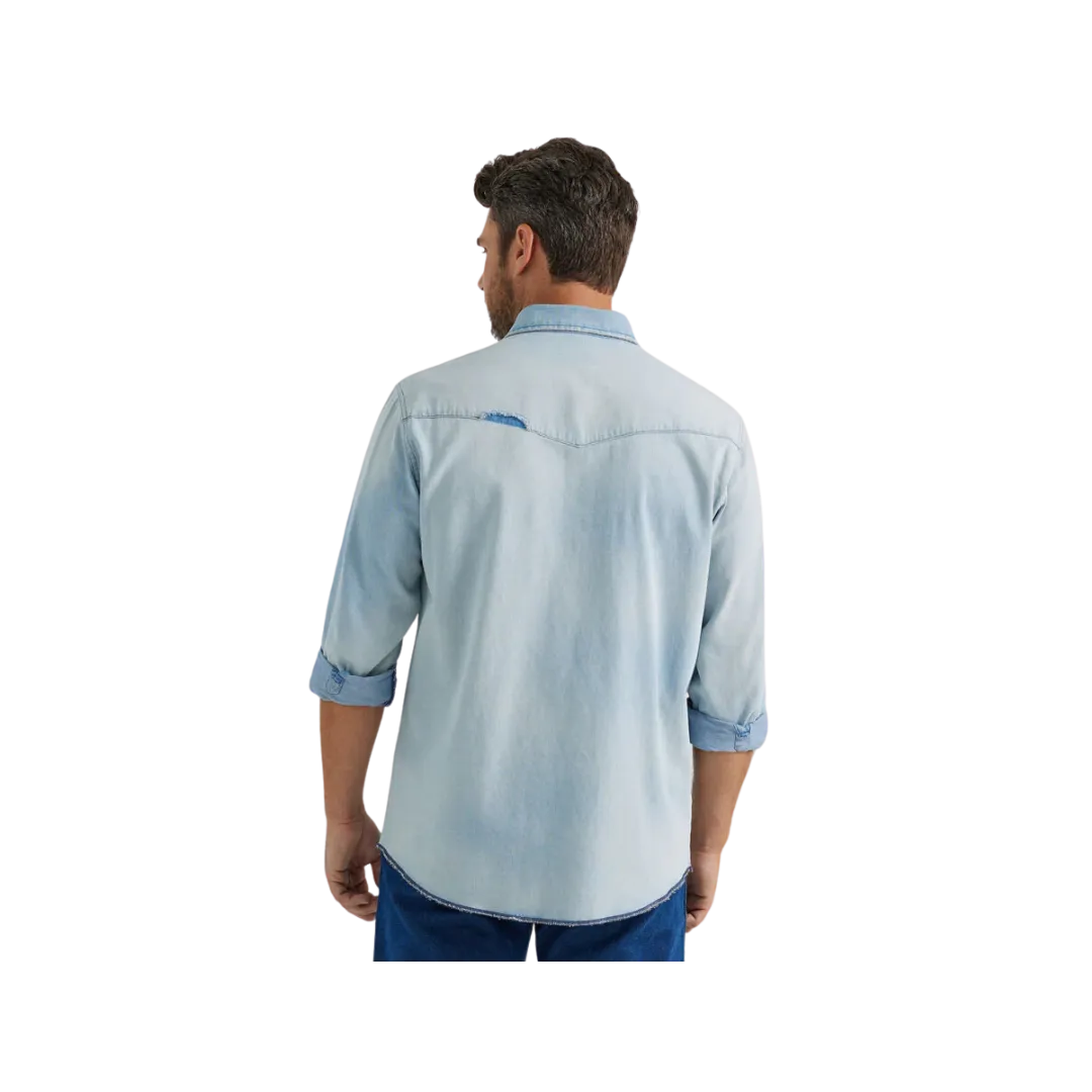 Wrangler Men's Vintage Inspired Western Snap Work Light Blue Wash Shirt
