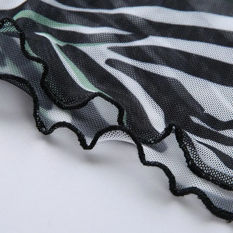 Zebra Animal Striped Print Sexy Transparent Mesh Summer Cute Harajuku Kawaii Tees
